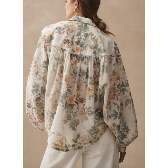 Anthropologie Pilcro Batwing Yoke Blouse Ivory Floral Combo Size Medium - Picture 2 of 10